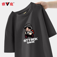 雅鹿短袖t恤男純棉圓領(lǐng)夏季潮流寬松潮牌體恤ins休閑百搭男士半截衣服 中灰/像素游戲 2XL （重155-170斤高175-180）