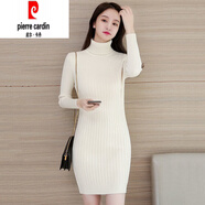 皮爾卡丹（pierre cardin）秋冬加厚高領(lǐng)針織打底衫女連衣裙修身內(nèi)搭中長(zhǎng)款包芯紗毛衣包臀裙 杏色 XL 【115-125斤】