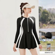 佑游泳衣女連體裙式長(cháng)袖大碼顯瘦保守韓國ins風(fēng)三件套101805Y白色XL