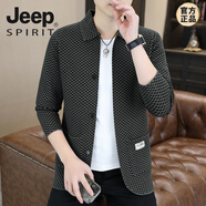 JEEP SPIRIT針織衫外套男士春秋季新款翻領(lǐng)韓版休閑薄款開(kāi)衫毛衣夾克男潮 灰色 2XL 135-150斤