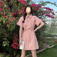COLORFUL GEMS夏季2025年新款韓版時(shí)尚收腰顯瘦短袖牛仔連衣裙女氣質(zhì)小個(gè)子裙子 粉紅色 6822 S 85-105斤