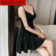 緣妕凌連衣裙子女裝夏季低胸V領(lǐng)露背收腰抹胸A字裙短裙晚禮服吊帶 黑色 XL _(建議110-120斤)