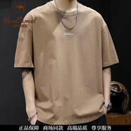 西域駱駝（VANCAMEL）美式高街短袖夏季純棉重磅簡(jiǎn)約潮流百搭體恤寬松休閑圓領(lǐng)印花半袖 咖啡-【升級(jí)版高品質(zhì)純棉】 【建議90-110斤】 M
