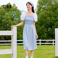 森馬（Semir）【連衣裙合輯】夏天女法式慵懶風(fēng)裙子復(fù)古學(xué)院風(fēng)針織裙雪紡碎花裙 N款赫本風(fēng)裹胸裙-藍(lán)色調(diào)00388 S