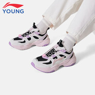 李寧童鞋兒童運動(dòng)鞋女大童反光輕量減震回彈防潑水休閑鞋38YKCU244-4