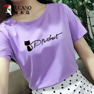 啄木鳥(niǎo)95棉 新款淡紫色t恤女休閑學(xué)生裝夏裝寬松白色短袖女上衣服韓版潮 紫羅蘭 小貓 M