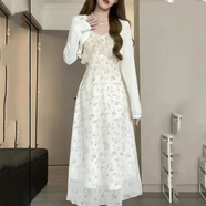 LINGSHI法式吊帶連衣裙女2025夏季新款純欲風(fēng)垂感碎花裙子夏天少女感長(cháng)裙 杏色開(kāi)衫+碎花裙 S （80-90斤）