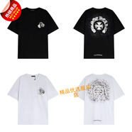 克羅心官方艦旗高版本 CH克羅家新款十字架梵文刺繡男女休閑寬松短袖T店 TB39黑色(燙鉆梵文) S