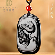瑱瑜和田玉龍牌吊墜男款墨玉富貴山水玉佩飛龍在天掛件玉石龍項鏈