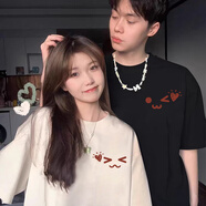 笙韻【兩件裝】情侶裝夏季結(jié)婚短袖t恤一男一女套裝團(tuán)體班服定制衣服 黑色男+白色女(笑臉） L 男+女M