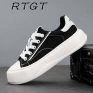 RTGT2025新款英倫風(fēng)透氣簡(jiǎn)約帆布鞋時(shí)尚系帶低幫厚底休閑鞋拼接板鞋 黑色 -與運動(dòng)鞋同碼 39