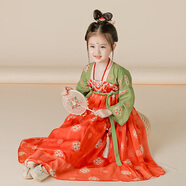 奧蒙威兒童漢服連衣裙夏季女童寶寶中國風儒裙敦煌風中秋演出服 YR-KJ27 紅裙單裙子 150