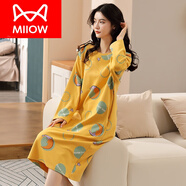 貓人（MiiOW）睡裙女春秋純棉長袖新款全棉連體睡衣寬松家居服連衣裙 葵黃色 TY 7201 M 【建議80-100斤】