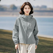 純信超好看短款連帽外套女2025春秋減齡時尚百搭超火酷颯拽姐高級感 灰色(高品質)雙層外套 XL 建議 125-140斤