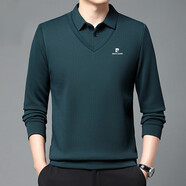 皮爾卡丹（pierre cardin）春秋體恤百搭打底衫休閑商務長袖T恤polo.衫翻領上衣男 墨綠色 M （110-120斤）