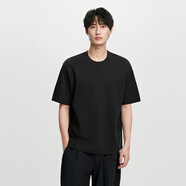 棉先生5系棉莫桑蠶絲純色短袖T恤男  夏季時(shí)尚寬松垂感休閑體恤 黑色 XL