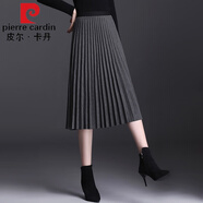 皮爾卡丹高檔品牌女裝半身裙女毛呢短裙2022春秋新款小個(gè)子打底裙子顯瘦百褶裙傘裙秋冬 灰色長(cháng)款 72cm 秋冬款 均碼