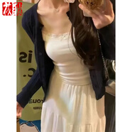 莜仙格韓版百搭蕾絲帶胸墊吊帶背心女春夏季節(jié)內(nèi)搭外穿打底清純甜妹美背 白色:帶胸墊 M 85-100斤
