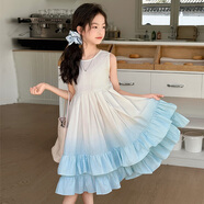 俠客小龜女童連衣裙2025夏季新款兒童韓版休閑裙子背心裙小女孩洋氣公主裙 藍色 120