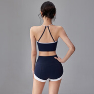 KEJIMITAO歐美ins新款瑜伽服兩件運動(dòng)套裝緊身防震聚攏內衣跑步提臀短褲夏 兩件套裝B 文胸+B款三分褲 M