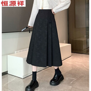 恒源祥新中式國(guó)風(fēng)網(wǎng)紅馬面裙時(shí)尚中老年媽媽大碼顯瘦遮肚半身裙 黑色 4XL