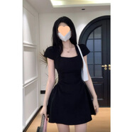 XCFREHTBlovelan清風鈴蘭 甜美公主風蝴蝶結歐根紗短款連衣裙蓬蓬裙女夏 6016#黑色公主裙【高品質】 S 【建議95斤以下】