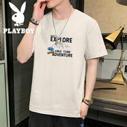 花花公子（PLAYBOY）夏季純棉短袖t恤男士寬松大碼冰絲薄款透氣打底體恤五分半袖T男裝 06杏色 M