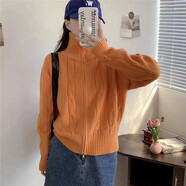FHHUABD韓系復(fù)古高領(lǐng)麻花毛衣開衫外套女秋冬設(shè)計(jì)感雙拉鏈短款針織上衣厚 桔色 S  建議70-95斤