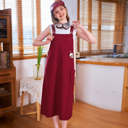 木果果木2025夏季新款夏日甜酷機能工裝風(fēng)寬松中長(cháng)款背帶連衣裙 安可拉紅 M