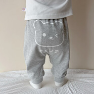 班得嬰兒大屁屁褲子寶寶男女春秋季純棉卡通長(cháng)褲寬松褲哈倫褲高腰褲pp 灰色 萌熊大屁屁褲 100 cm