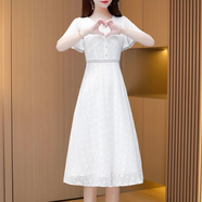 凱姿兔白色雪紡連衣裙女2025氣質(zhì)V領(lǐng)收腰仙女長裙子 白色 2411# M 85-105斤