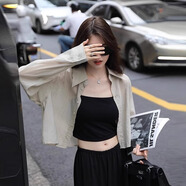 沐霓 防曬開衫長袖襯衫外套女夏季新款寬松長袖防曬衣外搭開衫空調(diào)衫 防曬小個(gè)子襯衫【米灰色L】