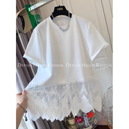 風(fēng)采兔 100%純棉白色蕾絲拼接短袖t恤女2025新款韓系寬松休閑甜美潮上衣 白色 M