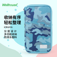 WELLHOUSE護照包 出差旅游卡片票據(jù)分層收納防潑水證件收納包L款 迷彩藍色