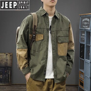 JEEP SPIRIT歐美工裝重磅長(zhǎng)袖襯衫男2025春秋設(shè)計(jì)感拼接襯衣寬松硬漢夾克外套 軍綠色【優(yōu)選面料】 M 建議80-100斤