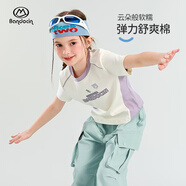 半度閑半度閑女童夏裝短袖t恤2025新款兒童夏季運(yùn)動(dòng)上衣 云水白  160