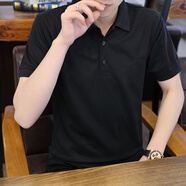 海赫迪夏季翻領(lǐng)t恤男短袖純色大碼Polo衫男士青年休閑半袖體恤帶領(lǐng)衣服 048黑色 048黑色 M