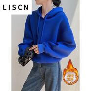 LISCN衛衣女克萊因藍空氣層休閑連帽裝寬松時(shí)尚百搭太空棉上衣外套女裝 藍色（不加絨） 厚款 S (建議80-98斤)