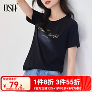 歐莎（OSA）白色字母短袖t恤女夏裝2025年新款設(shè)計(jì)感小眾衣服短款體恤上衣 黑色 S