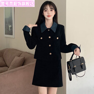 壹號鳳女裝秋冬款高級感外套氣質(zhì)小香風(fēng)撞色拼接韓系套裝 高級感短款套裝 M建議斤內