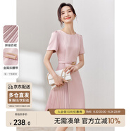 尚都比拉設計感拼接連衣裙夏季高級感氣質(zhì)百褶裙小個(gè)子中長(cháng)裙子 粉陶色 S