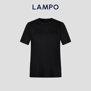 藍(lán)豹長絨棉LAMPO/藍(lán)豹男士短袖T恤長絨棉圓領(lǐng)黑色夏季百搭男裝 黑色素面 L (175)