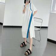 GOYN胖mm2-300斤歐版連衣裙夏大碼女裝開(kāi)叉長(cháng)款寬松顯瘦t恤女直筒裙子 米白色 XL _110-140斤