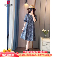 皮爾卡丹大碼復古藍色碎花連衣裙胖妹妹圓領(lǐng)減齡娃娃裙女新款夏季歐洲站潮 花色 XL 大120-140斤穿