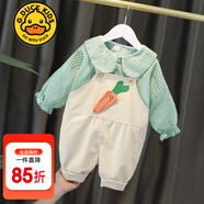 G.DUCKKIDS小黃鴨童裝女童秋裝套裝兒童衣服寶寶胡蘿卜背帶褲兩件套春秋冬季 胡蘿卜背帶綠色【春秋款】 100 建議2~3歲【 90-100cm】cm