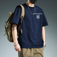 以純（YISHion）2024新款短袖t恤男士半袖夏季寬松大碼潮牌體恤純 藏藍(lán)色-2165短袖-純棉 S 【建議90-115斤】