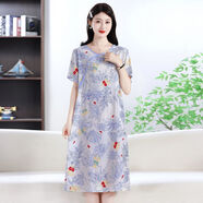 暢印夏季新款國風(fēng)連衣裙女新中式棉綢裙子洋氣寬松中長款薄款人造棉 國風(fēng)連衣裙-青花瓷 2XL 【85-120斤】