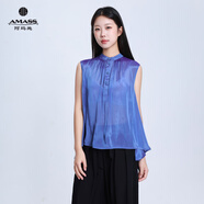 阿瑪施 AMASS女裝夏季新款不規(guī)則設(shè)計感立領(lǐng)無袖襯衫女時尚百搭打底530043 藍色 S (2碼)