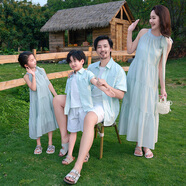 泡泡橙（BUBBLE ORANGE）海邊親子裝夏三亞沙灘高端母女背心連衣裙一家三四口旅游度假襯衣 男單襯衣/女連衣裙 175 媽媽XL碼(建議體重120-135斤)