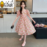 G.DUCKKIDS女童連衣裙兒童沙灘裙子公主紗裙雪紡夏裝2025新款中大童女孩長(zhǎng)裙 359粉色 170 cm